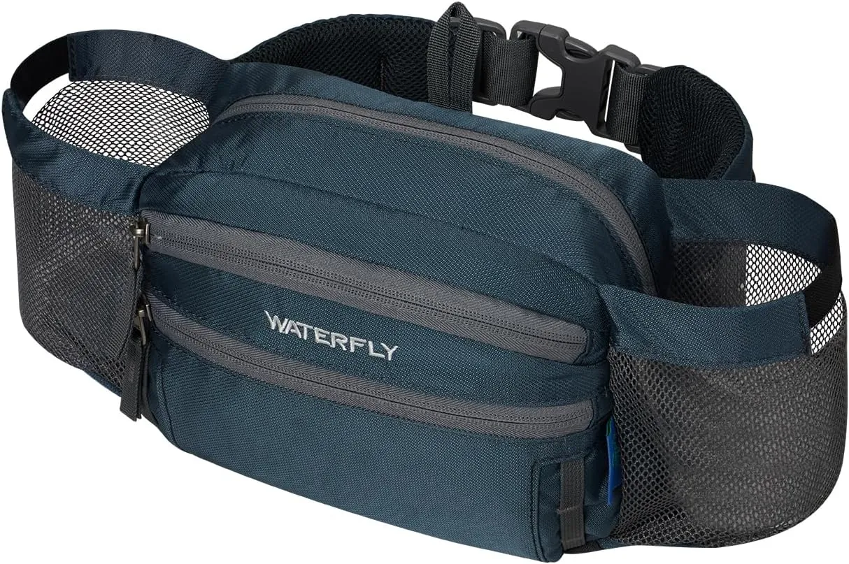 WATERFLY Fanny Pack Waist Bag: Waist Pack for Women Men with Two Water Bottle Holder Hiking Fanny Pack for Running Walking DogWalking Travel Cycling