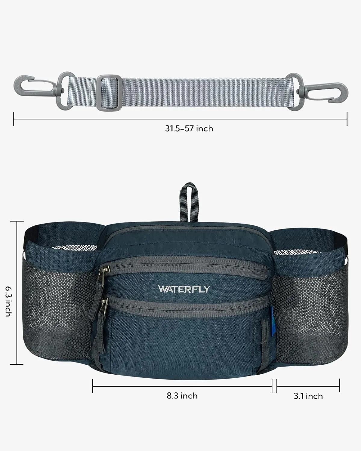 WATERFLY Fanny Pack Waist Bag: Waist Pack for Women Men with Two Water Bottle Holder Hiking Fanny Pack for Running Walking DogWalking Travel Cycling