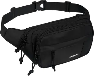WATERFLY Fanny Pack Waist Packs: Large Crossbody Fanny Packs for Women Men with 5 Zipper Pockets Adjustable Strap Waist Bags Hip Pack for Traveling Cycling Running Hiking-Black