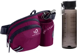 WATERFLY Hiking Waist Bag Fanny Pack With Water Bottle Holder & Motivational 24oz BPA-free Water Bottle With Time Marker