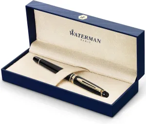 Waterman Expert Rollerball Pen, Gloss Black with 23k Gold Trim, Fine Point, Black Ink, Luxury Pen in Gift Box, Great Gift for Coworker