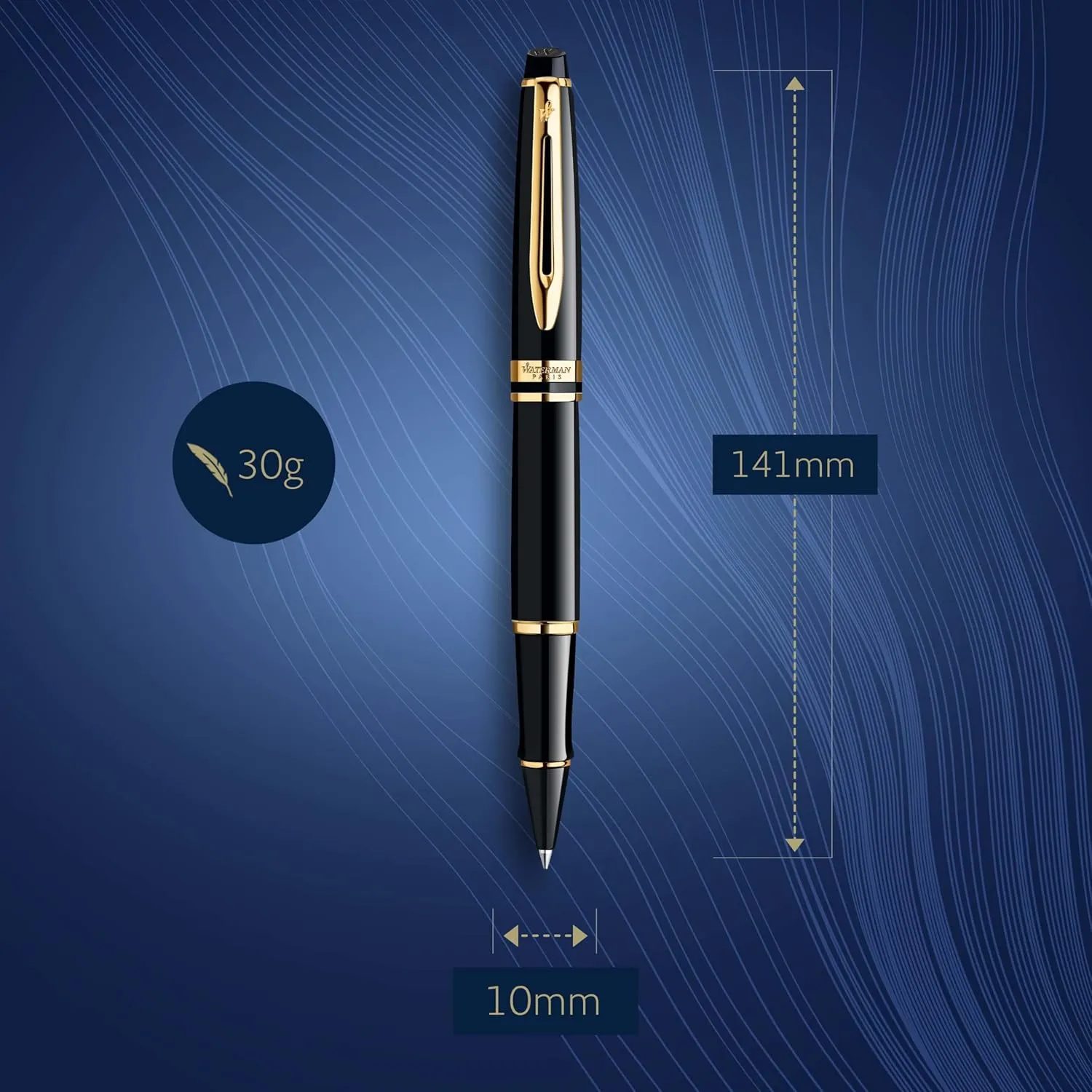 Waterman Expert Rollerball Pen, Gloss Black with 23k Gold Trim, Fine Point, Black Ink, Luxury Pen in Gift Box, Great Gift for Coworker