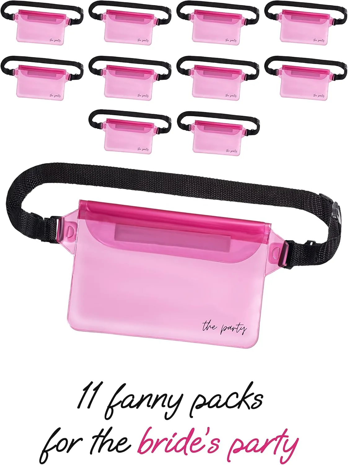 Waterproof Bachelorette Party Fanny Pack Set (12 Pack - Pink) 1 “Wife of the Party” Bride Fanny Pack and 11 “The Party” Bachelorette Fanny Packs | Bachelorette Party Favors I Bachelorette Gifts
