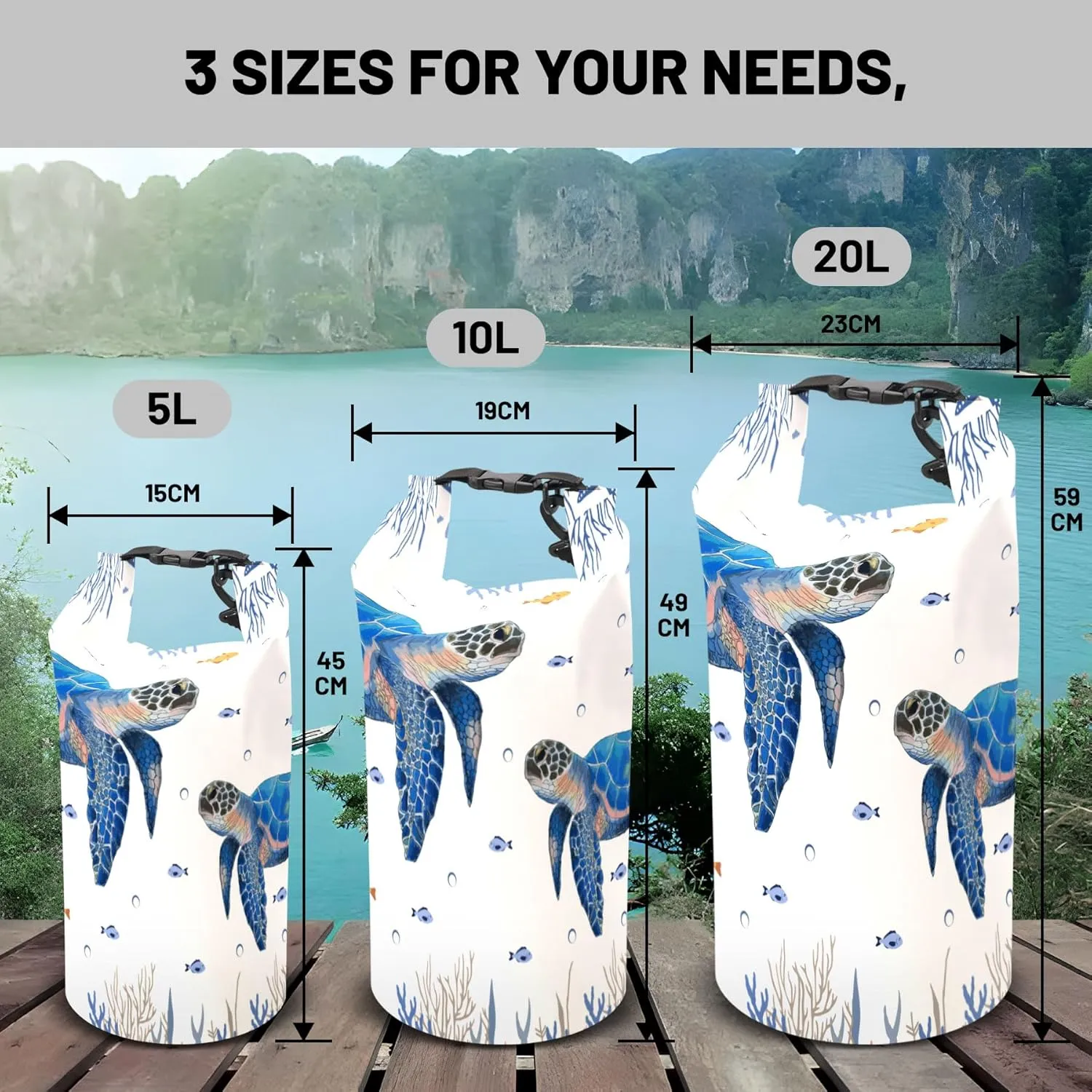 Waterproof Dry Bag,Roll Top Sea Turtle Coral Starfish Waterproof Backpack 5L/10L/20L Floating and Lightweight Bags for Kayaking, Boating, Fishing, Swimming and Camping