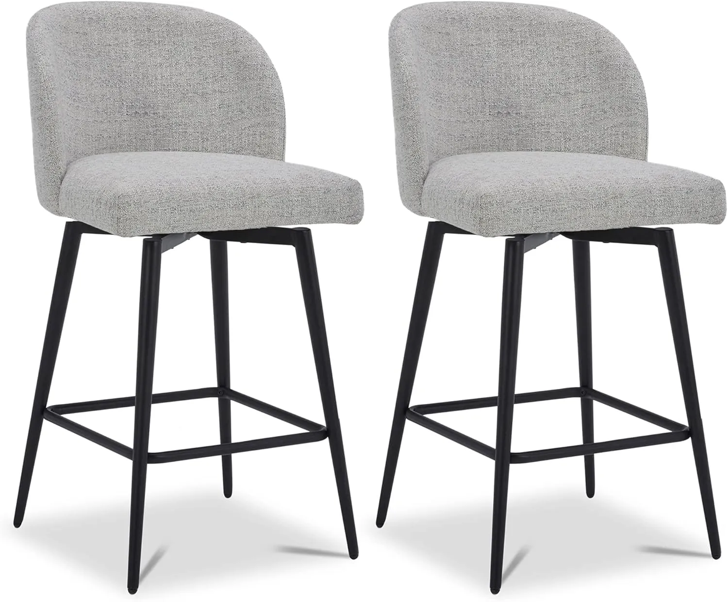 Watson & Whitely Counter Height Bar Stools Set of 2, 360° Swivel Upholstered Barstools with Backs and Metal Legs, 26" H Seat Height, Fabric in White (Multi-Colored)