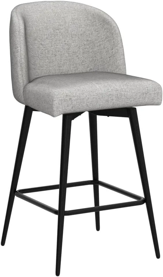 Watson & Whitely Counter Height Bar Stools Set of 2, 360° Swivel Upholstered Barstools with Backs and Metal Legs, 26" H Seat Height, Fabric in White (Multi-Colored)