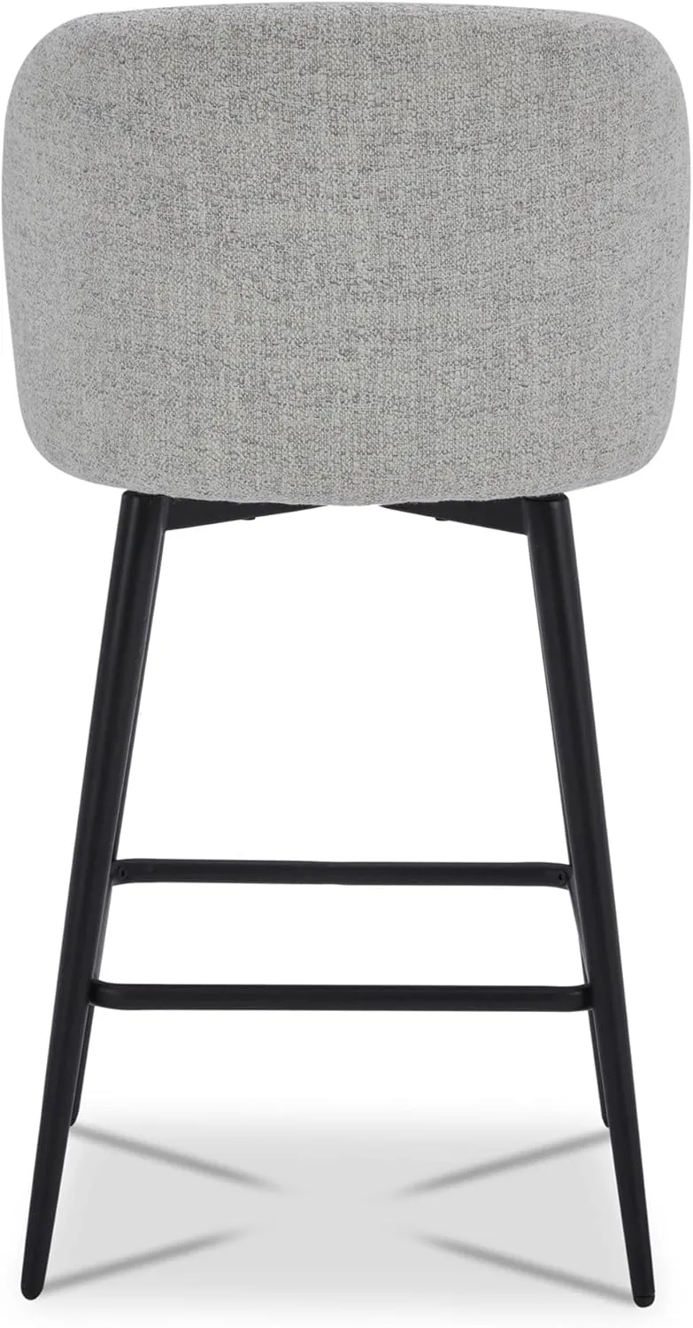 Watson & Whitely Counter Height Bar Stools Set of 2, 360° Swivel Upholstered Barstools with Backs and Metal Legs, 26" H Seat Height, Fabric in White (Multi-Colored)