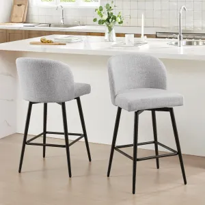 Watson & Whitely Counter Height Bar Stools Set of 2, 360° Swivel Upholstered Barstools with Backs and Metal Legs, 26" H Seat Height, Fabric in White (Multi-Colored)
