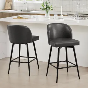 Watson & Whitely Counter Height Bar Stools Set of 2, 360° Swivel Upholstered Barstools with Backs and Metal Legs, 26" H Seat Height, Faux Leather in Grey
