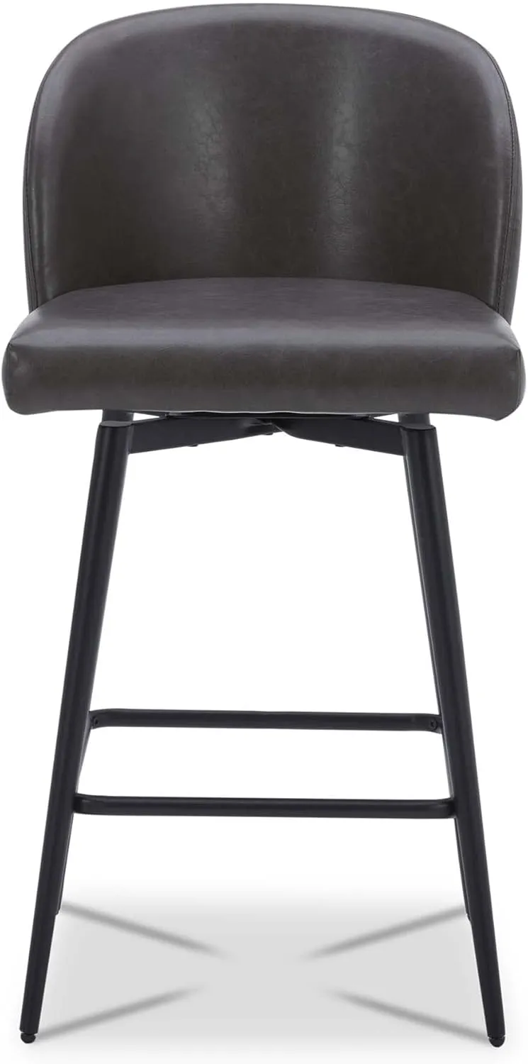 Watson & Whitely Counter Height Bar Stools Set of 2, 360° Swivel Upholstered Barstools with Backs and Metal Legs, 26" H Seat Height, Faux Leather in Grey
