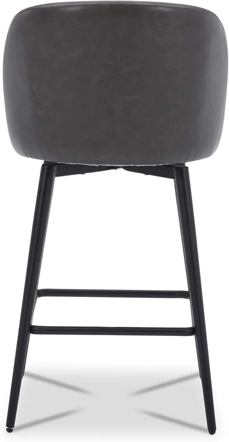 Watson & Whitely Counter Height Bar Stools Set of 2, 360° Swivel Upholstered Barstools with Backs and Metal Legs, 26" H Seat Height, Faux Leather in Grey