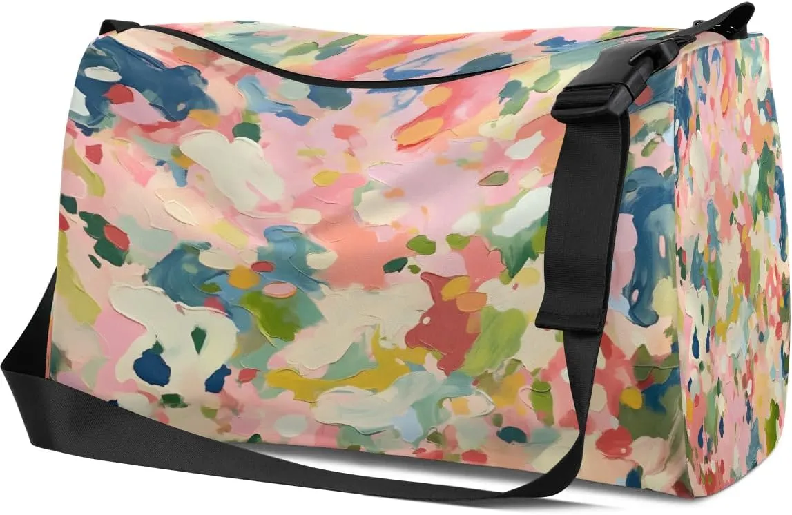 Weekend Bag Abstract Exquisite Colorful Pattern Lightweight Carry On Duffel Bag Waterproof Gym Bag Pu Leather Duffle Bag for Workout Travel Sport