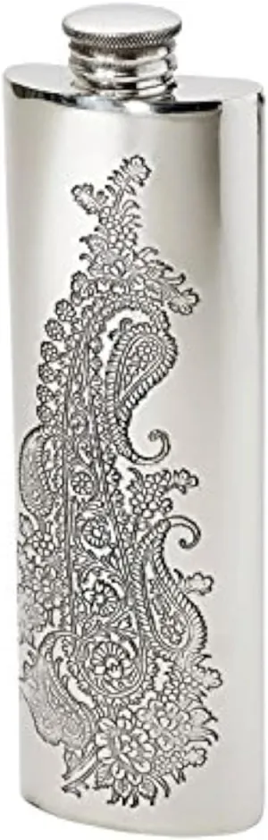 Wentworth Pewter - Paisley Pewter Kidney Flask,Hip Flask, Spirit Flask, Purse flask, 3oz capacity
