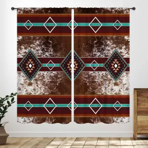 Western Curtain,Southwestern Farmhouse Cow Print Curtains for Bedroom Living Room Kitchen,Aztec Retro Geometric Stripes Drapes Treatments 2 Panels,42X54 Inch