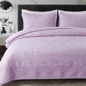 Whale Flotilla Soft Queen Size Quilt Set for All Seasons, 3-Piece Ultrasonic Geometric Quilts Bedding Set, Lightweight Reversible Bedspread, Coverlet, Bed Cover with 2 Pillow Shams, Light Purple