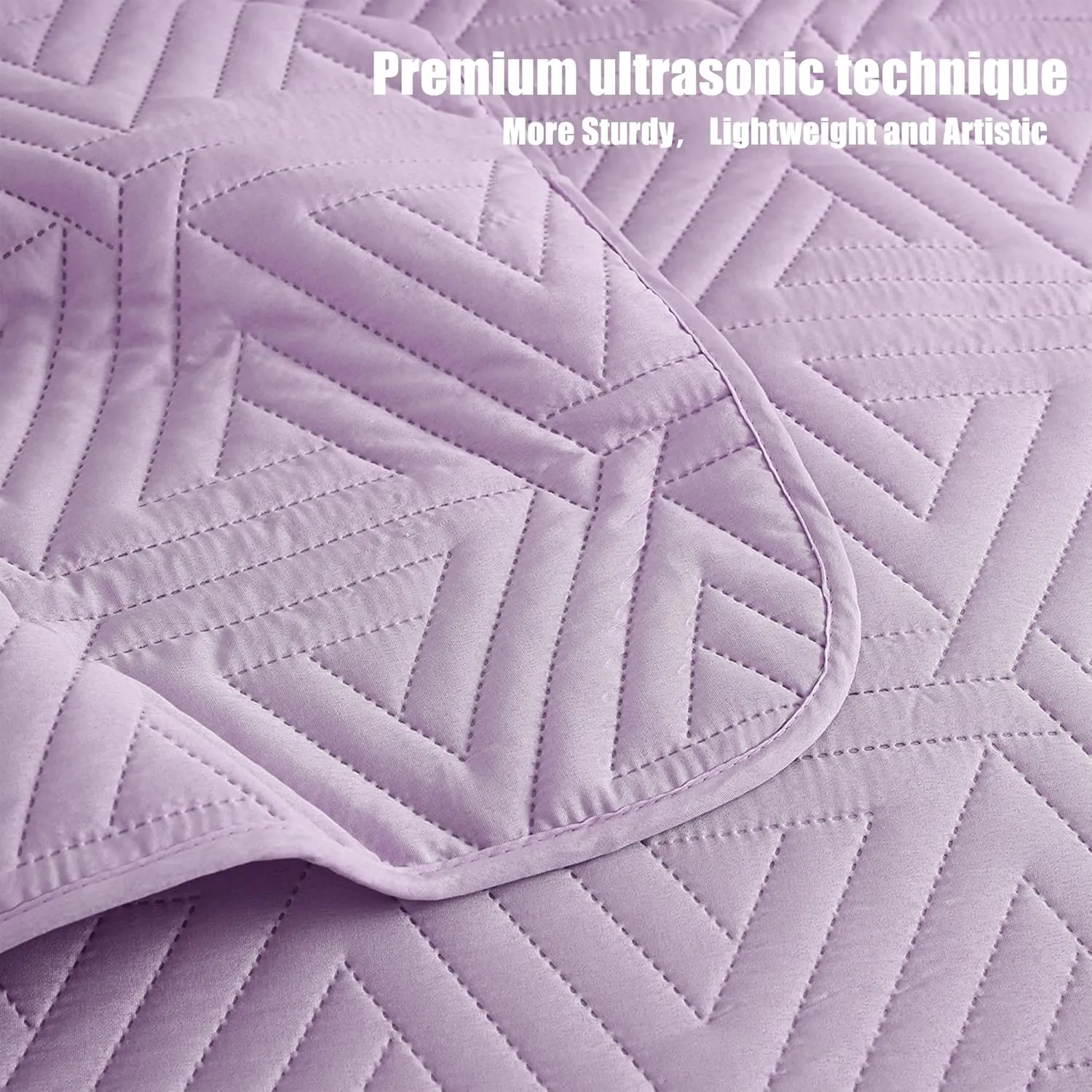 Whale Flotilla Soft Queen Size Quilt Set for All Seasons, 3-Piece Ultrasonic Geometric Quilts Bedding Set, Lightweight Reversible Bedspread, Coverlet, Bed Cover with 2 Pillow Shams, Light Purple