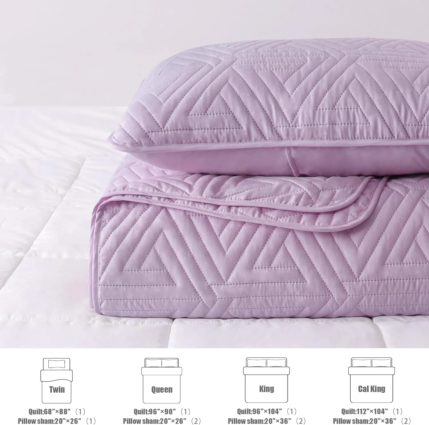 Whale Flotilla Soft Queen Size Quilt Set for All Seasons, 3-Piece Ultrasonic Geometric Quilts Bedding Set, Lightweight Reversible Bedspread, Coverlet, Bed Cover with 2 Pillow Shams, Light Purple
