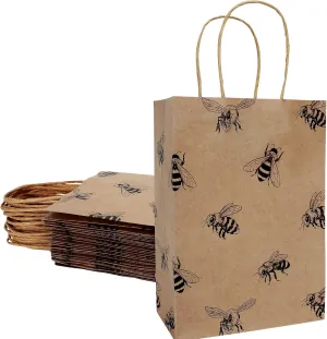 Whaline 20Pcs Bee Gift Bags with Handles Bee Theme Party Paper Bags Bee Kraft Paper Treat Bags Honey Bee Goodie Present Bags with Handle for Gift Wrapping Bumble Bee Themed Birthday Party Favor
