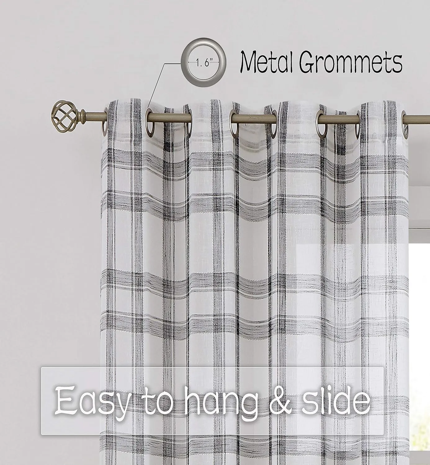 White Black Geometric Window Curtain Panel Pairs 84" Long for Living Room Linen Blend Semi Sheers Grommets Top Rustic Farmhouse Style Window Treatment Drape Sets for Bedroom 54"x84"x2, Balck/White