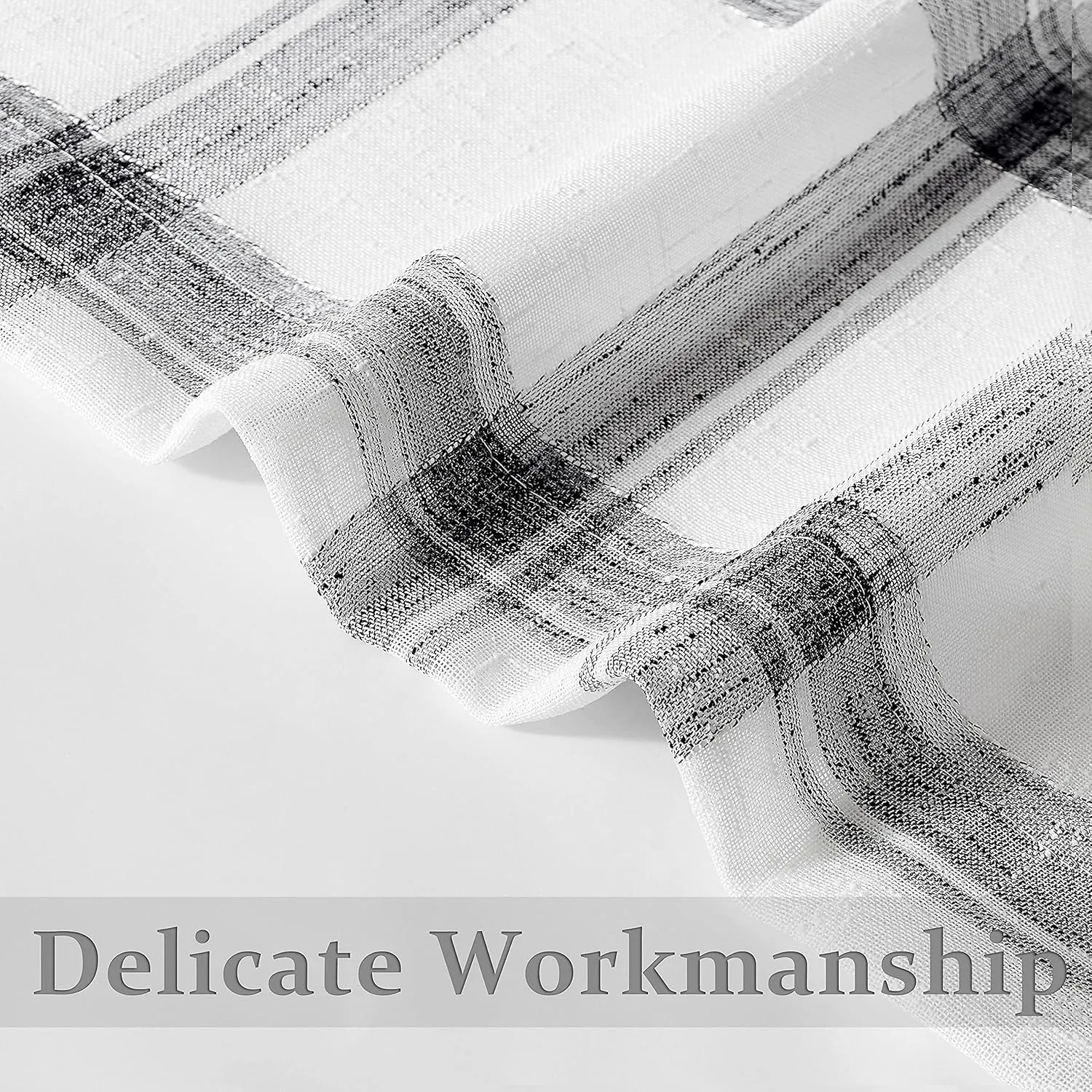 White Black Geometric Window Curtain Panel Pairs 84" Long for Living Room Linen Blend Semi Sheers Grommets Top Rustic Farmhouse Style Window Treatment Drape Sets for Bedroom 54"x84"x2, Balck/White