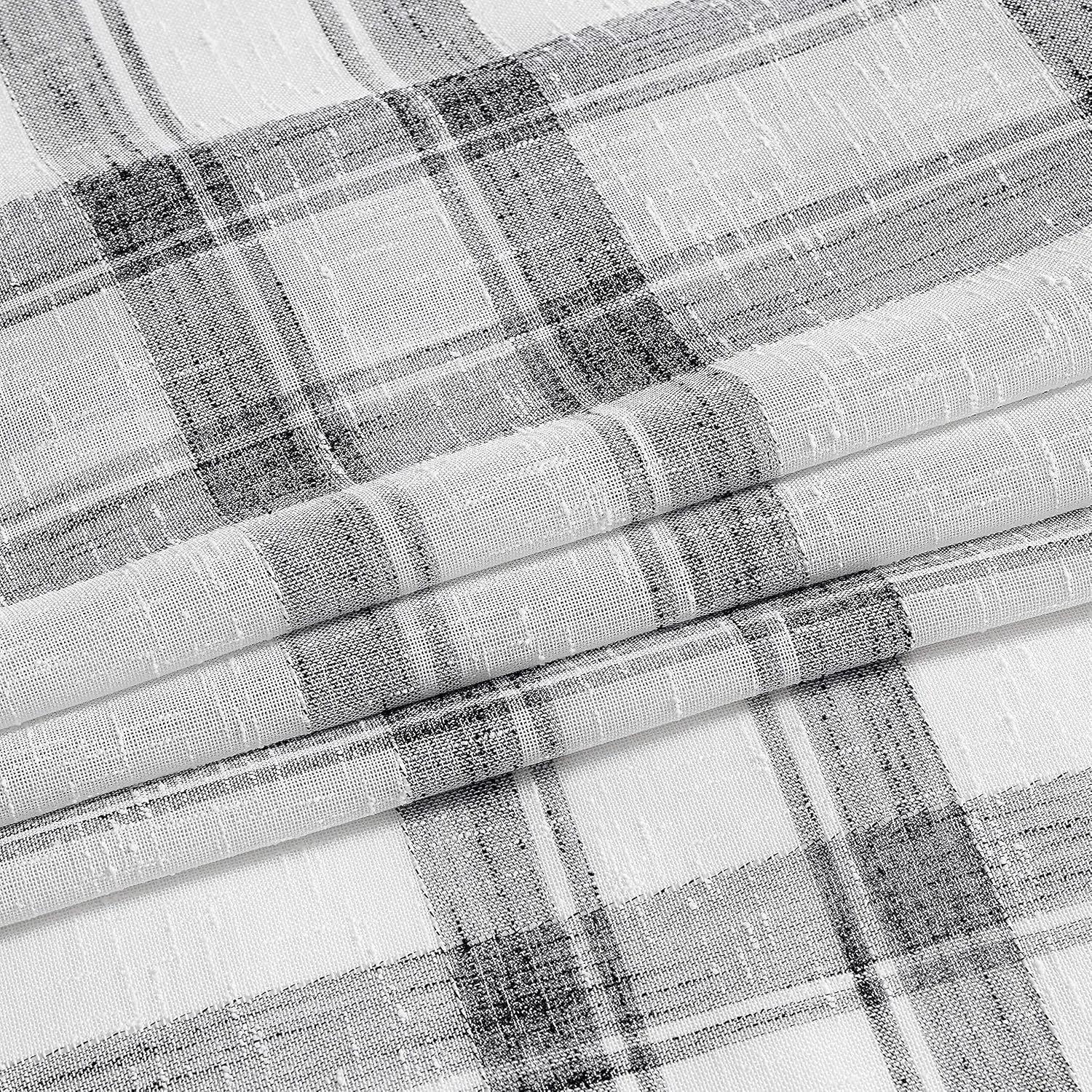 White Black Geometric Window Curtain Panel Pairs 84" Long for Living Room Linen Blend Semi Sheers Grommets Top Rustic Farmhouse Style Window Treatment Drape Sets for Bedroom 54"x84"x2, Balck/White