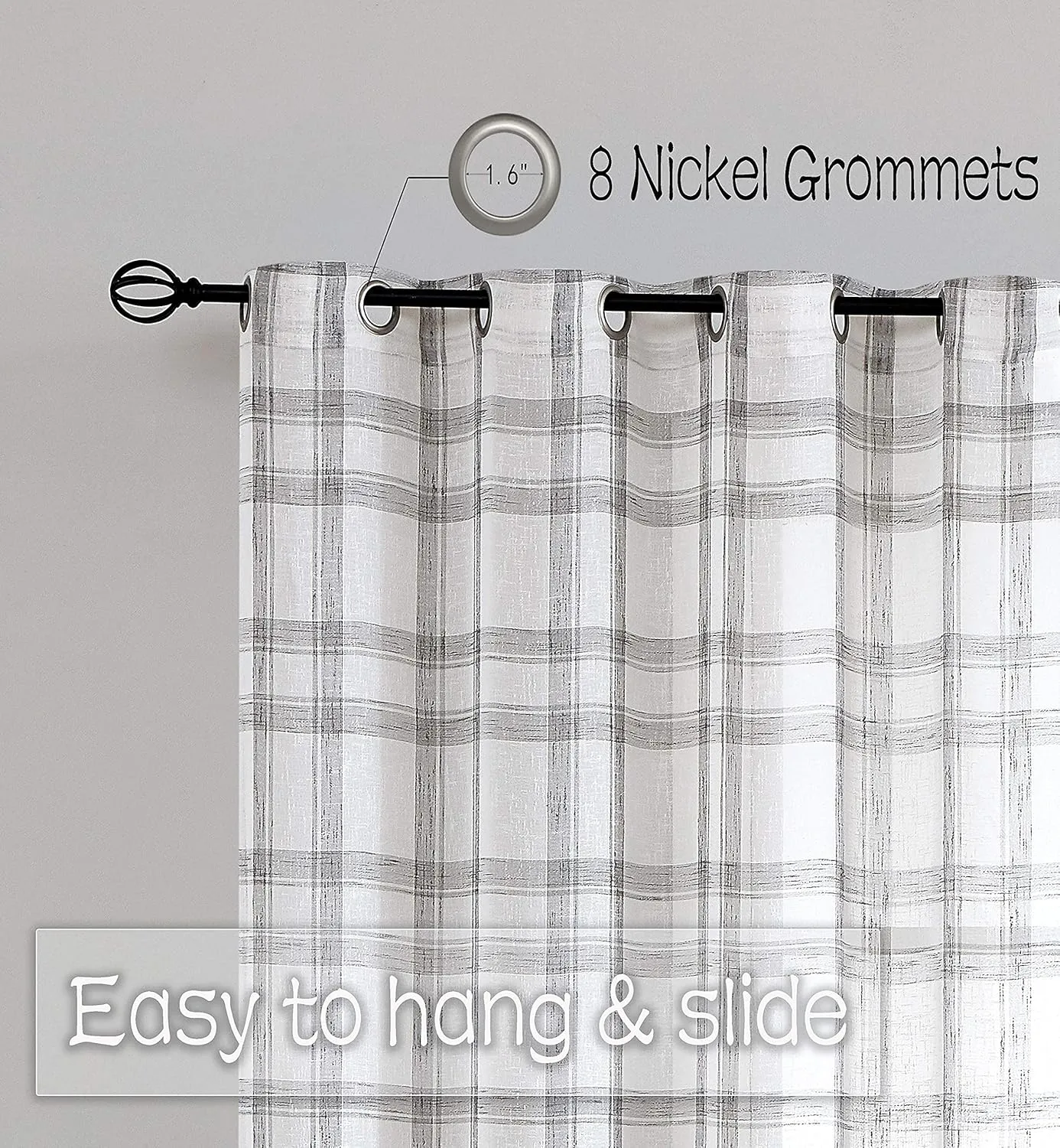 White Grey Geometric Window Curtain Panel Pairs 84" Long for Living Room Linen Blend Semi Sheers Grommets Top Rustic Farmhouse Style Window Treatment Drape Sets for Bedroom 54"x84"x2, Grey/White