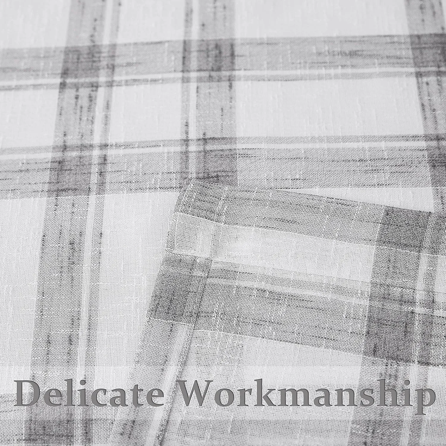 White Grey Geometric Window Curtain Panel Pairs 84" Long for Living Room Linen Blend Semi Sheers Grommets Top Rustic Farmhouse Style Window Treatment Drape Sets for Bedroom 54"x84"x2, Grey/White