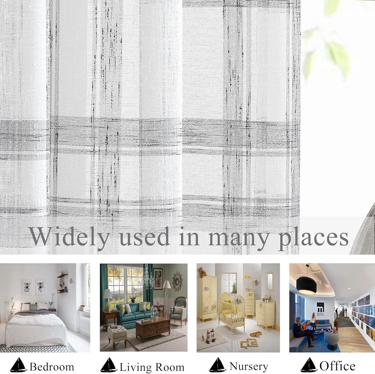 White Grey Geometric Window Curtain Panel Pairs 84" Long for Living Room Linen Blend Semi Sheers Grommets Top Rustic Farmhouse Style Window Treatment Drape Sets for Bedroom 54"x84"x2, Grey/White
