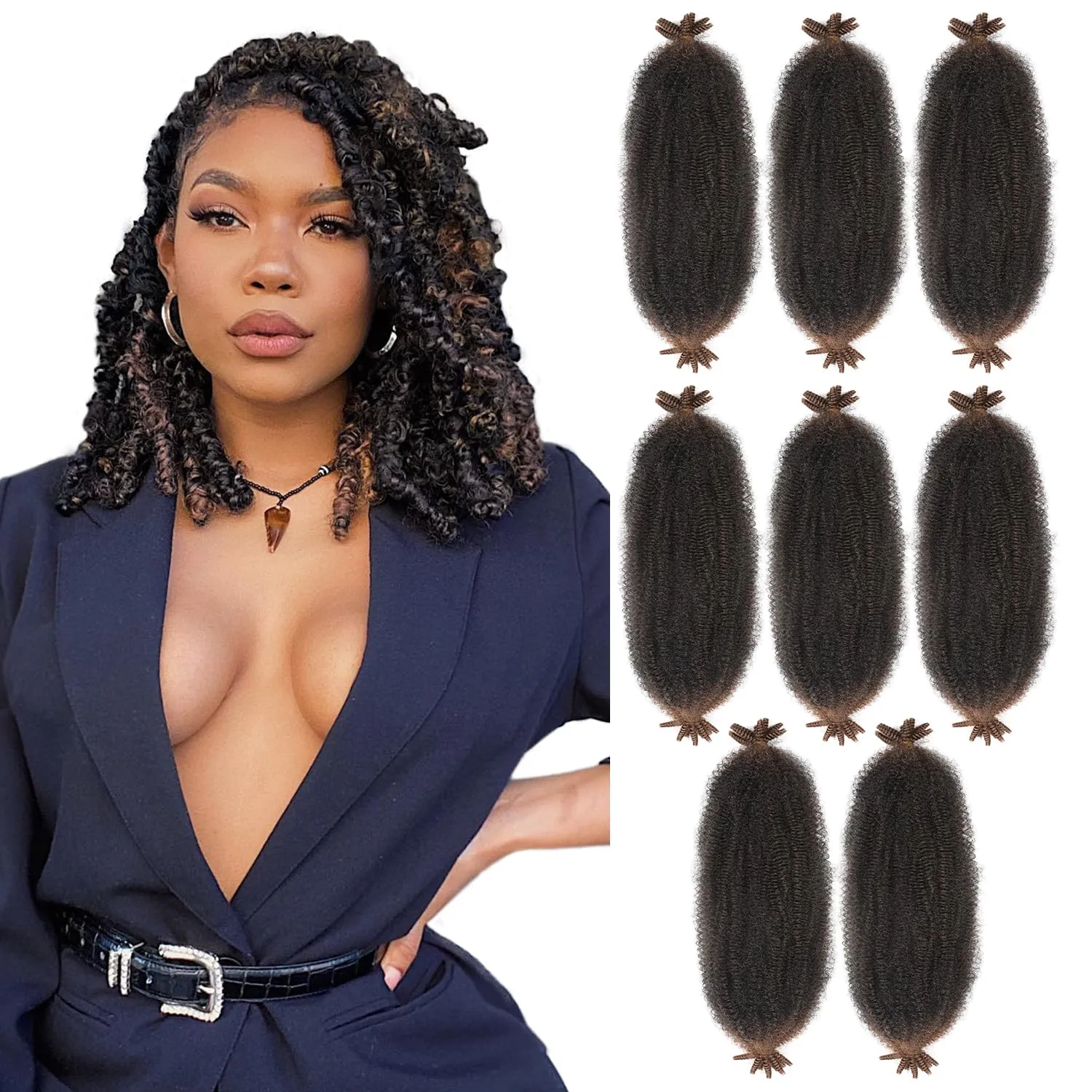 WIGER Ombre Brown Afro Kinky Curly Crochet Braids for Locs Marley Twist Braiding Hair Pre-Separated Spring Twist Crochet Hair Bundle 18 Inch 8 Packs Synthetic Kinky Twist Extensions (1B/30)