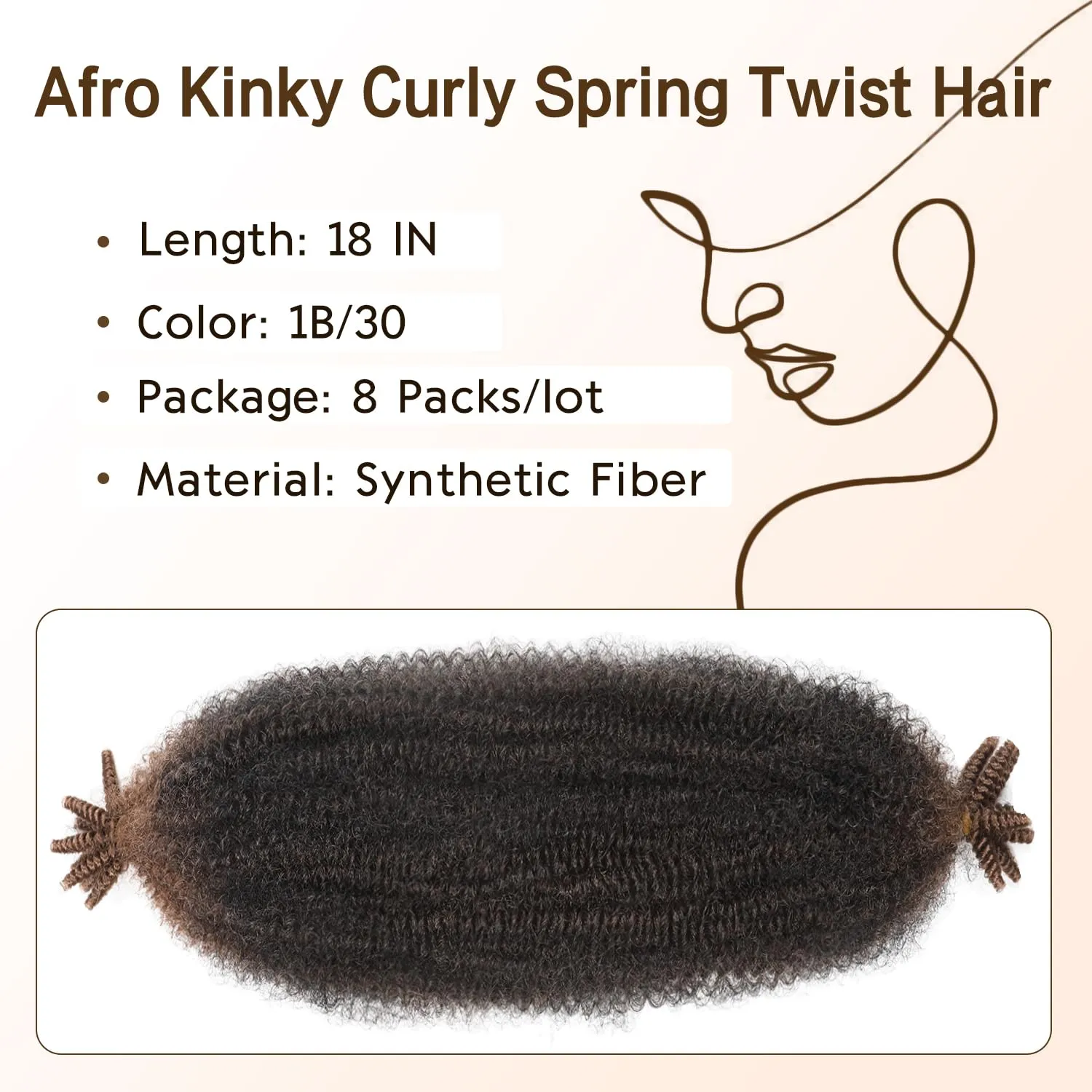 WIGER Ombre Brown Afro Kinky Curly Crochet Braids for Locs Marley Twist Braiding Hair Pre-Separated Spring Twist Crochet Hair Bundle 18 Inch 8 Packs Synthetic Kinky Twist Extensions (1B/30)