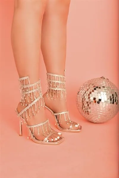 Wild Diva Women's Narala-51 Chandelier Embellished Rhinestone Spiral Coil Wrap Around Stiletto Heels
