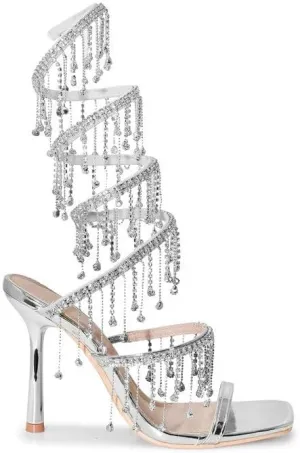 Wild Diva Women's Narala-51 Chandelier Embellished Rhinestone Spiral Coil Wrap Around Stiletto Heels