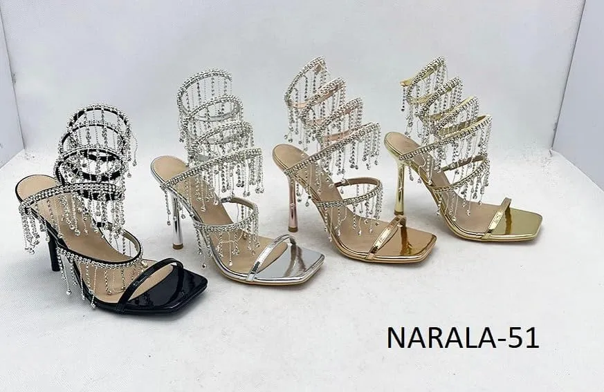 Wild Diva Women's Narala-51 Chandelier Embellished Rhinestone Spiral Coil Wrap Around Stiletto Heels