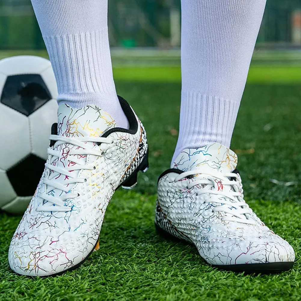 WILTENA Womens Comfy Soccer Cleats Mens Low Top Firm Ground Football Shoes Girls Boys Fashion Outdoor Football Sneakers