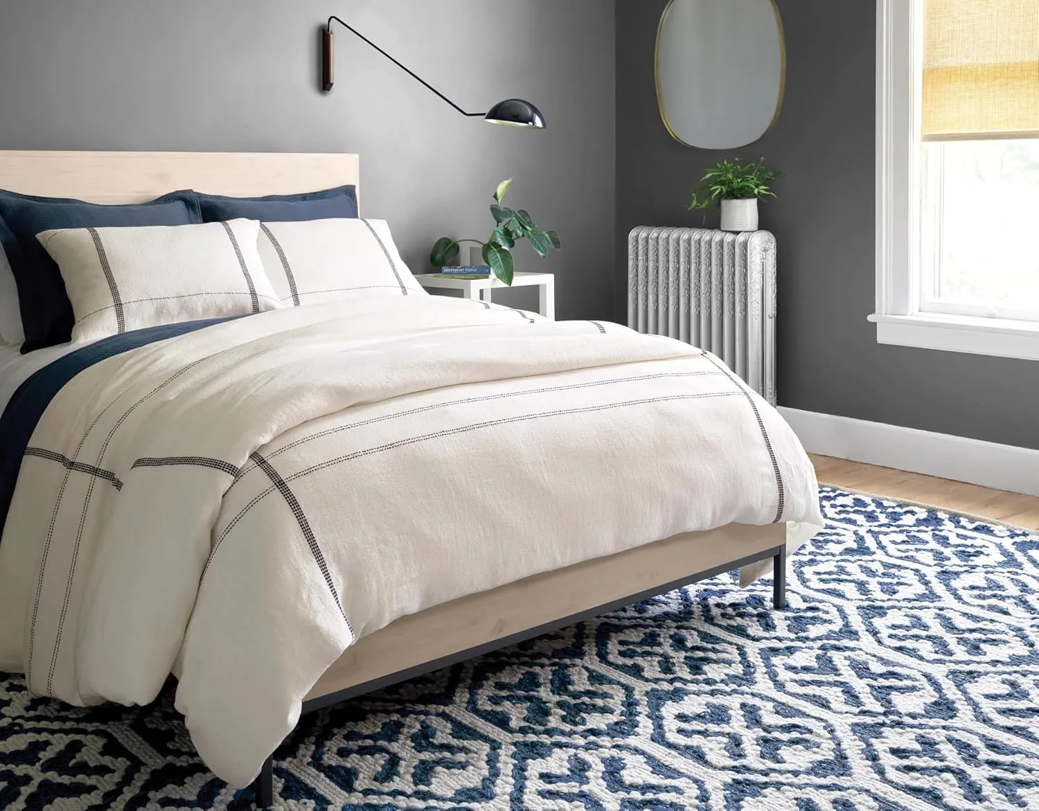 Winnie Ink Matelasse Coverlet, Queen Size, Navy Chevron Pattern