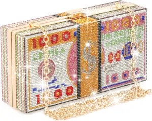 WJCD Money Clutch Purses Rhinestone Crossbody Purse Unique Evening Clutch Handbag Shoulder Bag Money Purses Crossbody Bag