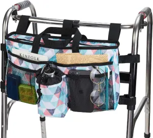 WLLWOO WLLWOO Walker Baskets for Folding Walker with Cup Holder Walker Storage Bag Hand Free Walker Organizer for Rollator, Wheelchair, Folding Walkers(Geometric)