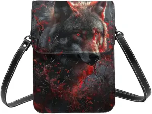 wolf abstract thorns fantasy animal dark red black Leather Small Crossbody Bags for Women Cell Phone Bag Wallet Purses with Adjustable Strap