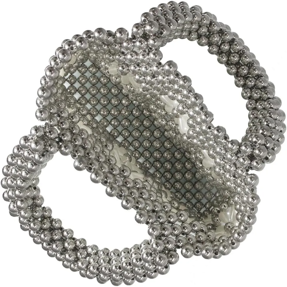 Women Beaded Handbags Elegant Handmade Weave Purse Crystal Pearl String Tote Bags for Banquet Wedding Cocktail