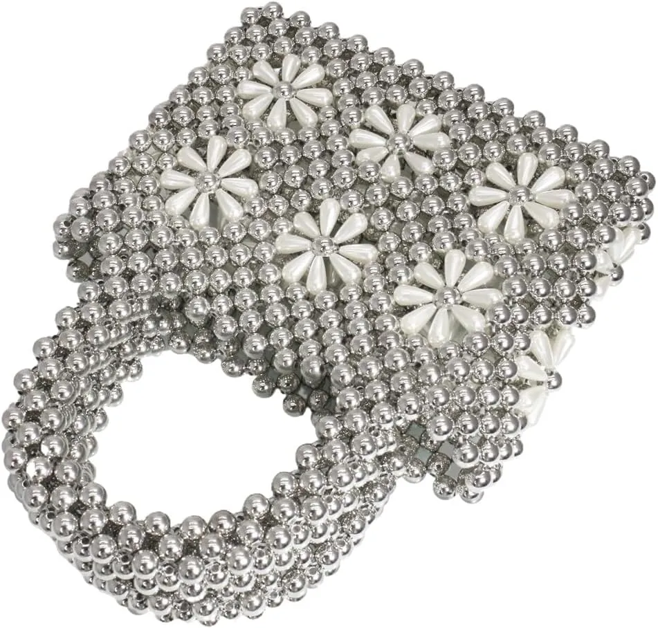 Women Beaded Handbags Elegant Handmade Weave Purse Crystal Pearl String Tote Bags for Banquet Wedding Cocktail