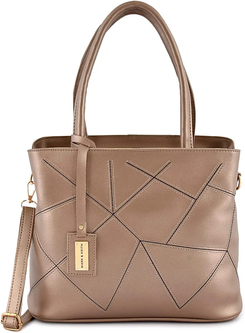 Women Classy Geometric Print Handbag Top Double Handle | Detachable & Adjustable Sling Strap Shoulder Bag Tote Purse Designer Hobo Bag For Women's & Girls Gift, Copper