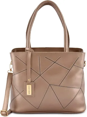 Women Classy Geometric Print Handbag Top Double Handle | Detachable & Adjustable Sling Strap Shoulder Bag Tote Purse Designer Hobo Bag For Women's & Girls Gift, Copper