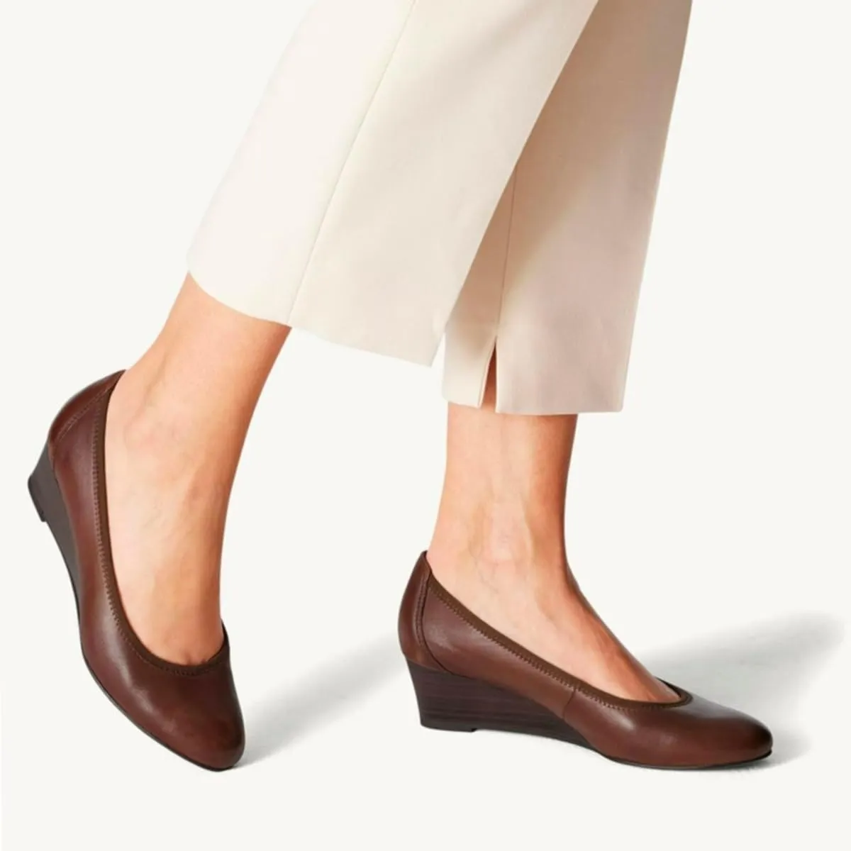 Women Comfortable Wedge Pumps Low Heel Closed Almond Toe Slip On Wedge Sandals Two-Toned Matte Leather Dress Shoes Office Ladies Work Wedding Party Dance Shoe Formal Classic Fall 4-11 M US