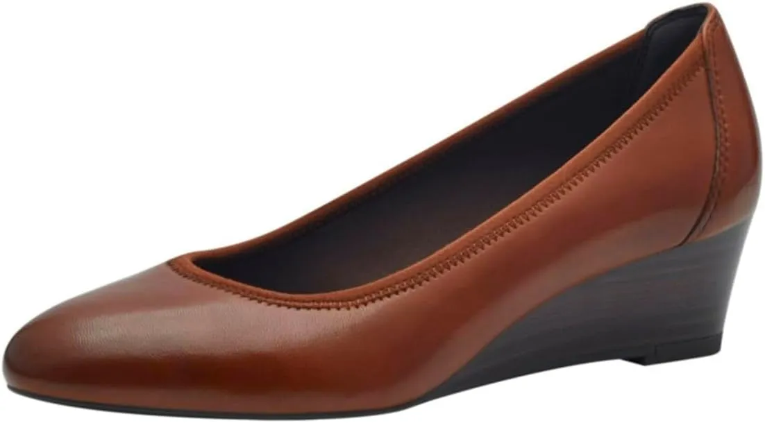 Women Comfortable Wedge Pumps Low Heel Closed Almond Toe Slip On Wedge Sandals Two-Toned Matte Leather Dress Shoes Office Ladies Work Wedding Party Dance Shoe Formal Classic Fall 4-11 M US
