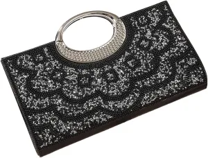Women Geometric Patterns Top Handle Bag Bling Crystals Evening Bag with Detachable Chain for Formal Dinner
