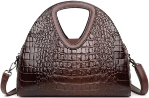 Women Top-handle Purse Satchel PU Shell Handbag Crocodile Pattern Embossing Shoulder Bag