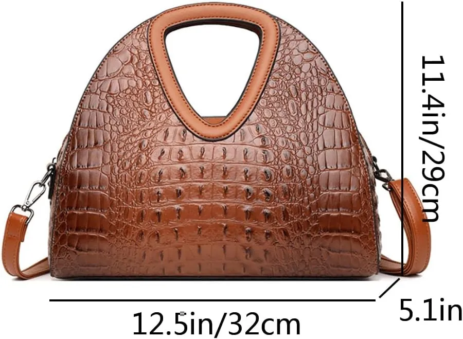 Women Top-handle Purse Satchel PU Shell Handbag Crocodile Pattern Embossing Shoulder Bag