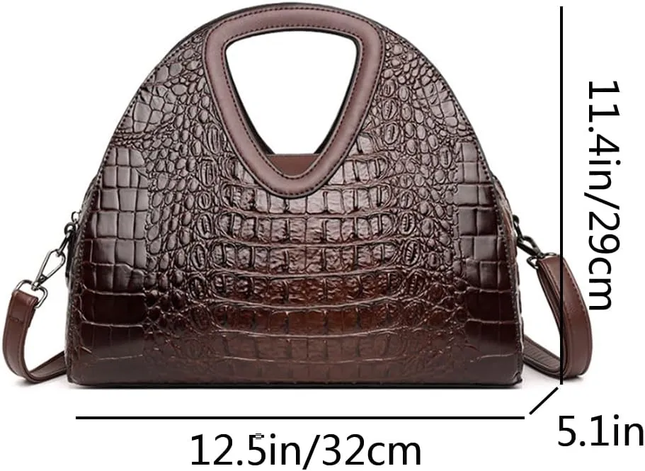 Women Top-handle Purse Satchel PU Shell Handbag Crocodile Pattern Embossing Shoulder Bag