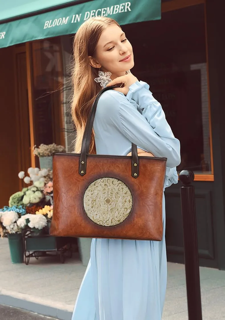Women Tote Bags Shoulder Purse Ladies Handle Shoulder Handbags Vintage Embossed