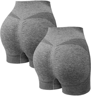 Women's 2 Packs Workout Gym Shorts, High Waisted Butt Lifting Scrunch Butt Seamless Booty Shorts